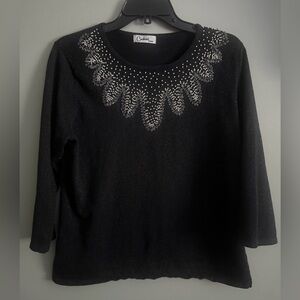 Carducci Vintage Black Shimmer Embellished pullover Sweater 3/4 sleeves Sz Med